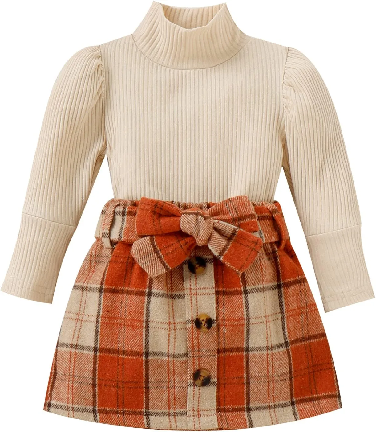 Toddler Girl Fall Clothes Baby Turtleneck Solid Knitted Pullover Top A-Line Button Mini Skirt Set Girls 2Pcs Oufits