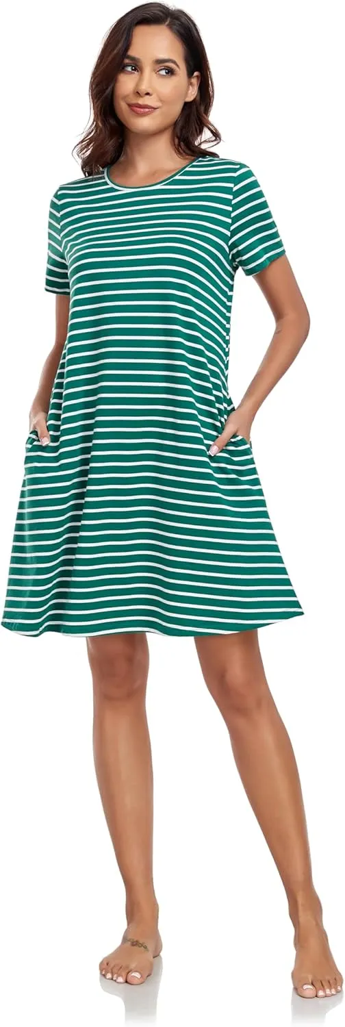 VintageClothing Womens Casual Summer T Shirt Dress Swing Loose Fit Short Sleeve Tunic Dress with Pockets for Women