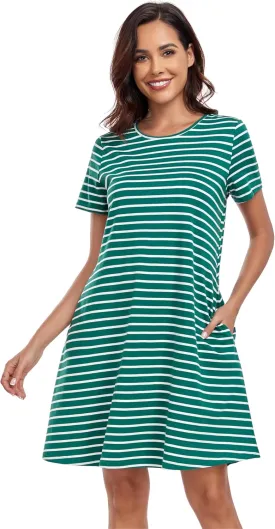 VintageClothing Womens Casual Summer T Shirt Dress Swing Loose Fit Short Sleeve Tunic Dress with Pockets for Women