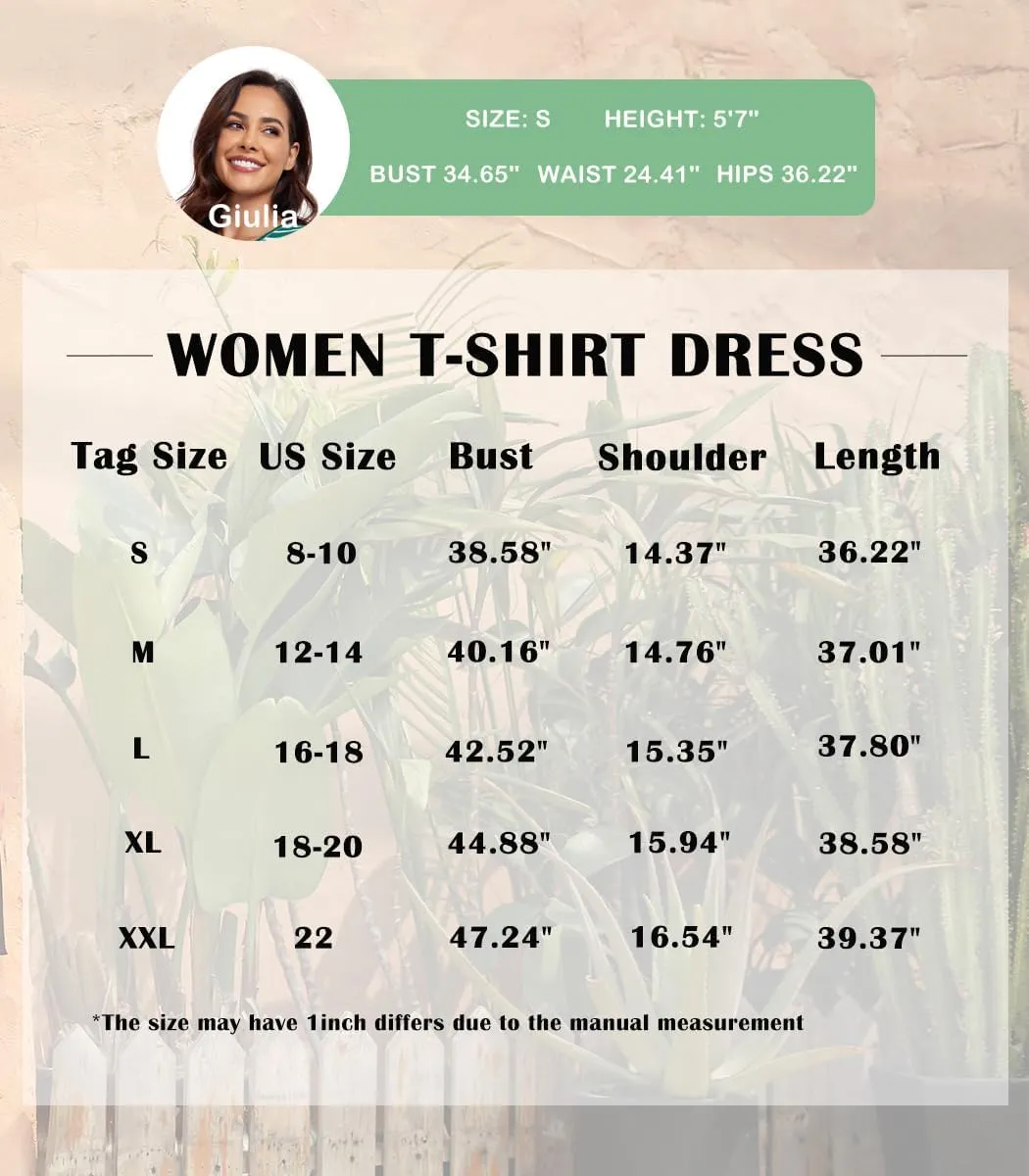 VintageClothing Womens Casual Summer T Shirt Dress Swing Loose Fit Short Sleeve Tunic Dress with Pockets for Women