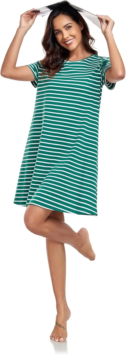VintageClothing Womens Casual Summer T Shirt Dress Swing Loose Fit Short Sleeve Tunic Dress with Pockets for Women