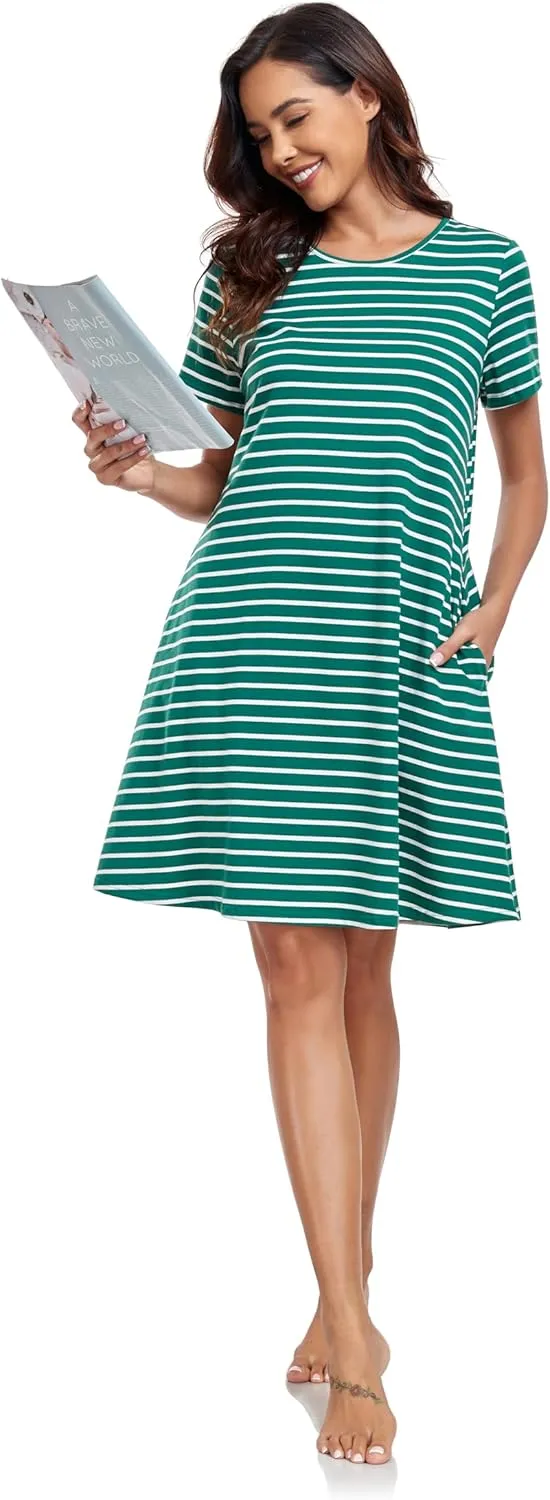VintageClothing Womens Casual Summer T Shirt Dress Swing Loose Fit Short Sleeve Tunic Dress with Pockets for Women