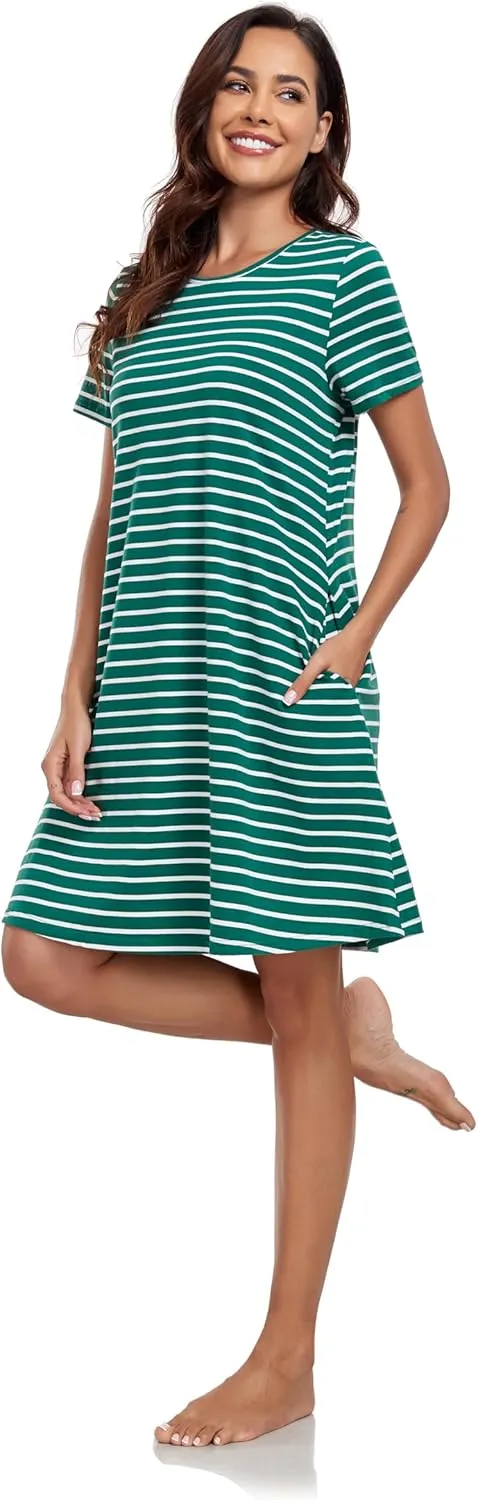 VintageClothing Womens Casual Summer T Shirt Dress Swing Loose Fit Short Sleeve Tunic Dress with Pockets for Women