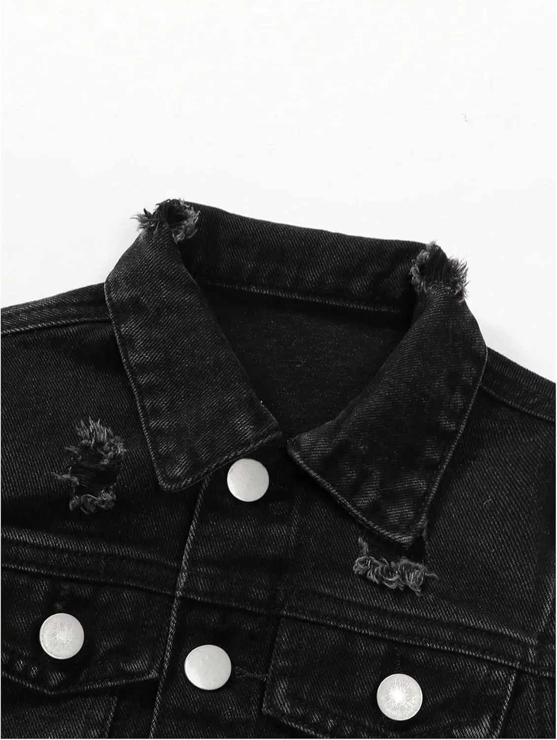 WDIRARA Girl's 2 Piece Outfit Ripped Button Front Long Sleeve Denim Jackets and Mini Skirts Set