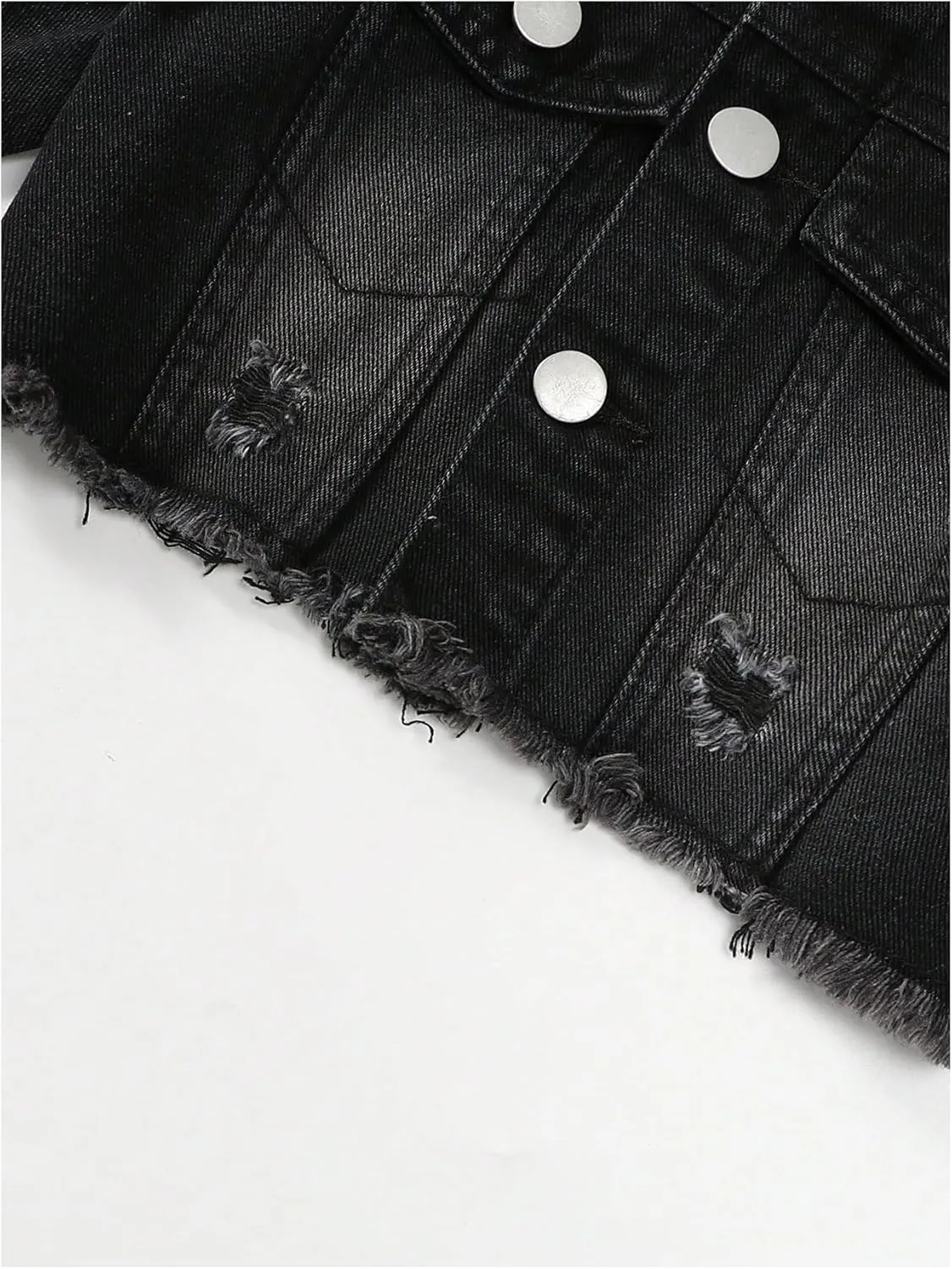 WDIRARA Girl's 2 Piece Outfit Ripped Button Front Long Sleeve Denim Jackets and Mini Skirts Set