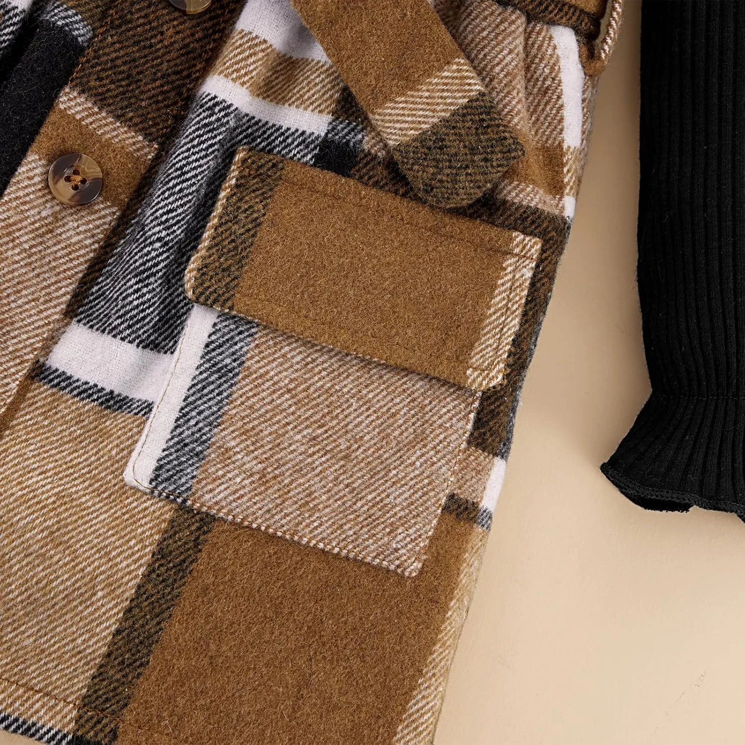 Weixinbuy Toddler Girl Fall Winter Clothes Solid Long Sleeve Ribbed T-Shirt Knit Tops Plaid Button Mini Skirts Set Outfits