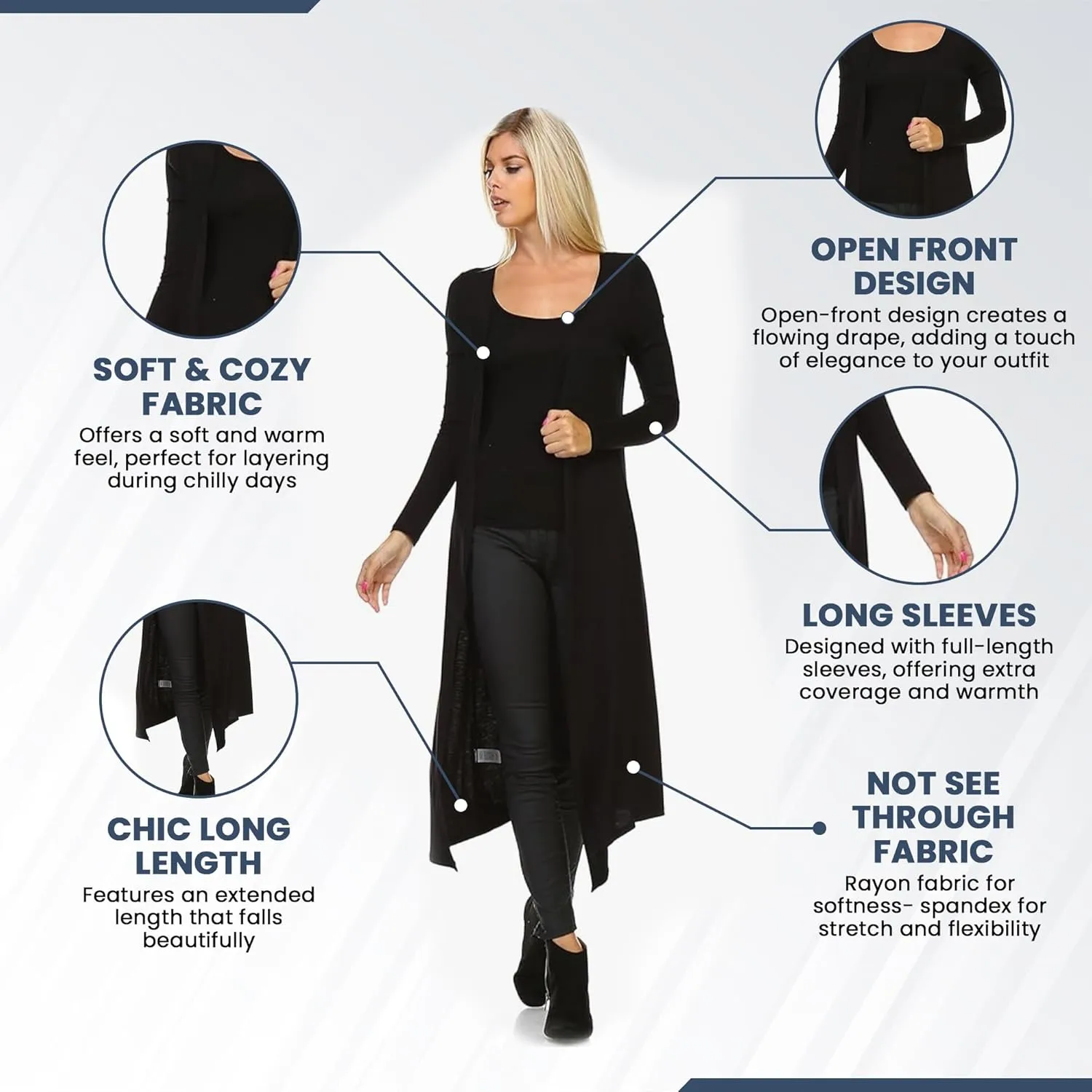 Women Cardigans Casual Essential Long Maxi Extra Duster Open Front Long Sleeve Lightweight with Pockets Cardigan