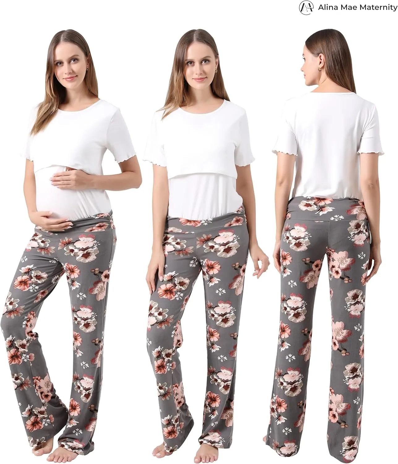 Women Maternity Pajama Pant Stretchy Comfy Wide Soft Palazzo Elastic Pregnancy Lounge Casual PJs