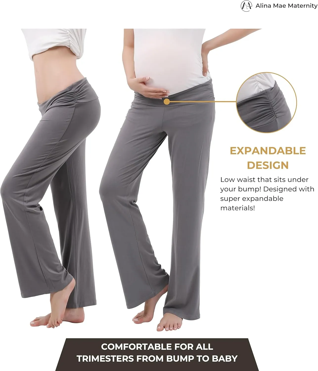 Women Maternity Pajama Pant Stretchy Comfy Wide Soft Palazzo Elastic Pregnancy Lounge Casual PJs