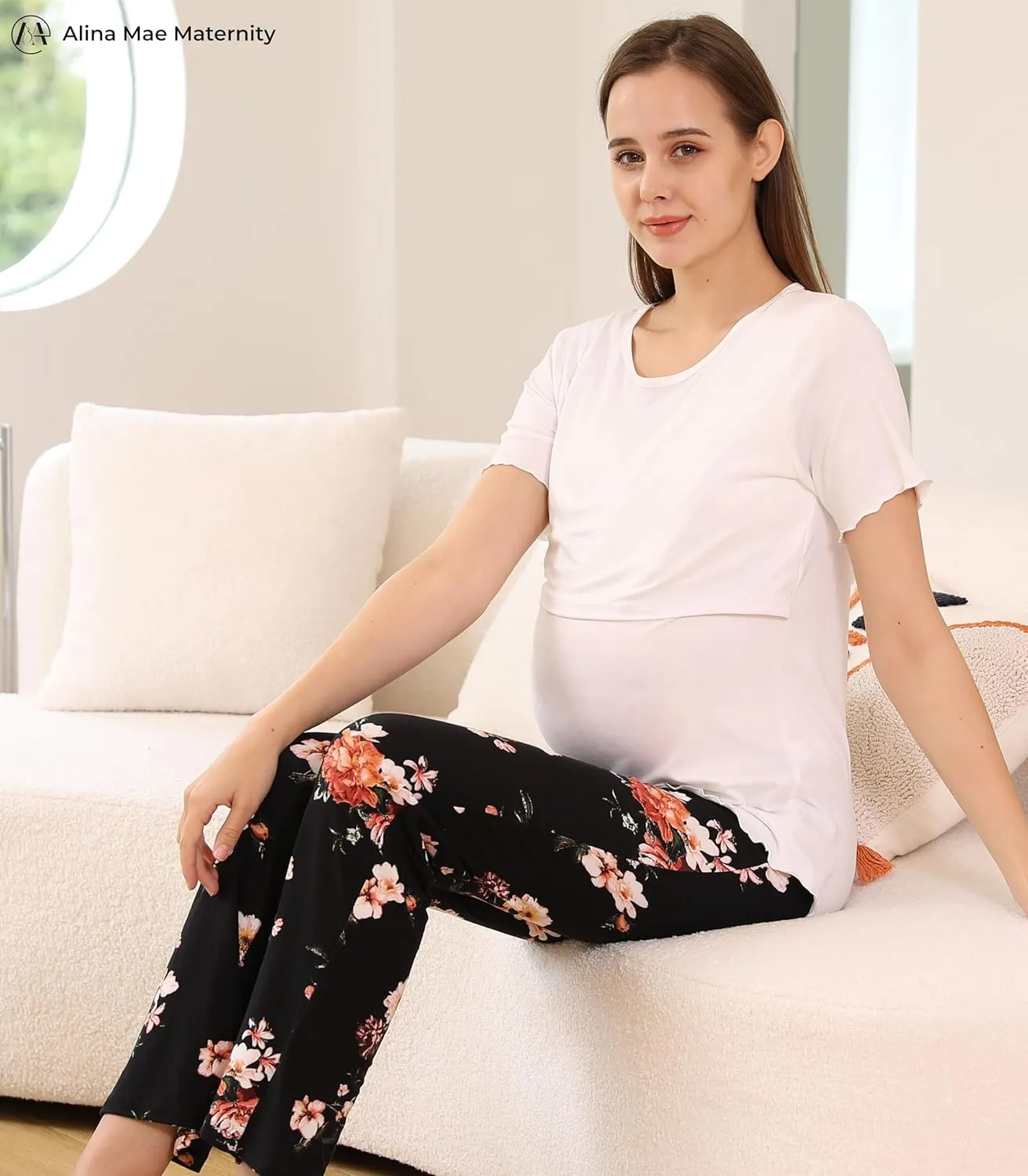 Women Maternity Pajama Pant Stretchy Comfy Wide Soft Palazzo Elastic Pregnancy Lounge Casual PJs
