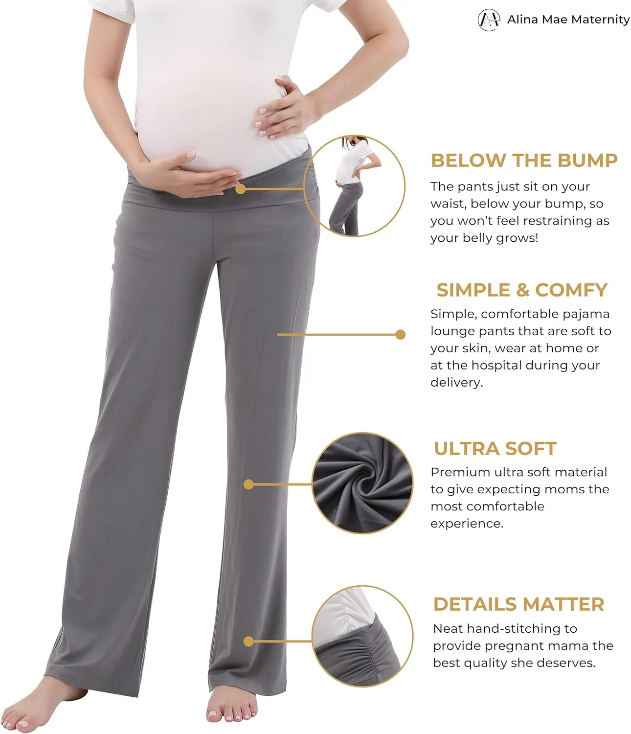 Women Maternity Pajama Pant Stretchy Comfy Wide Soft Palazzo Elastic Pregnancy Lounge Casual PJs