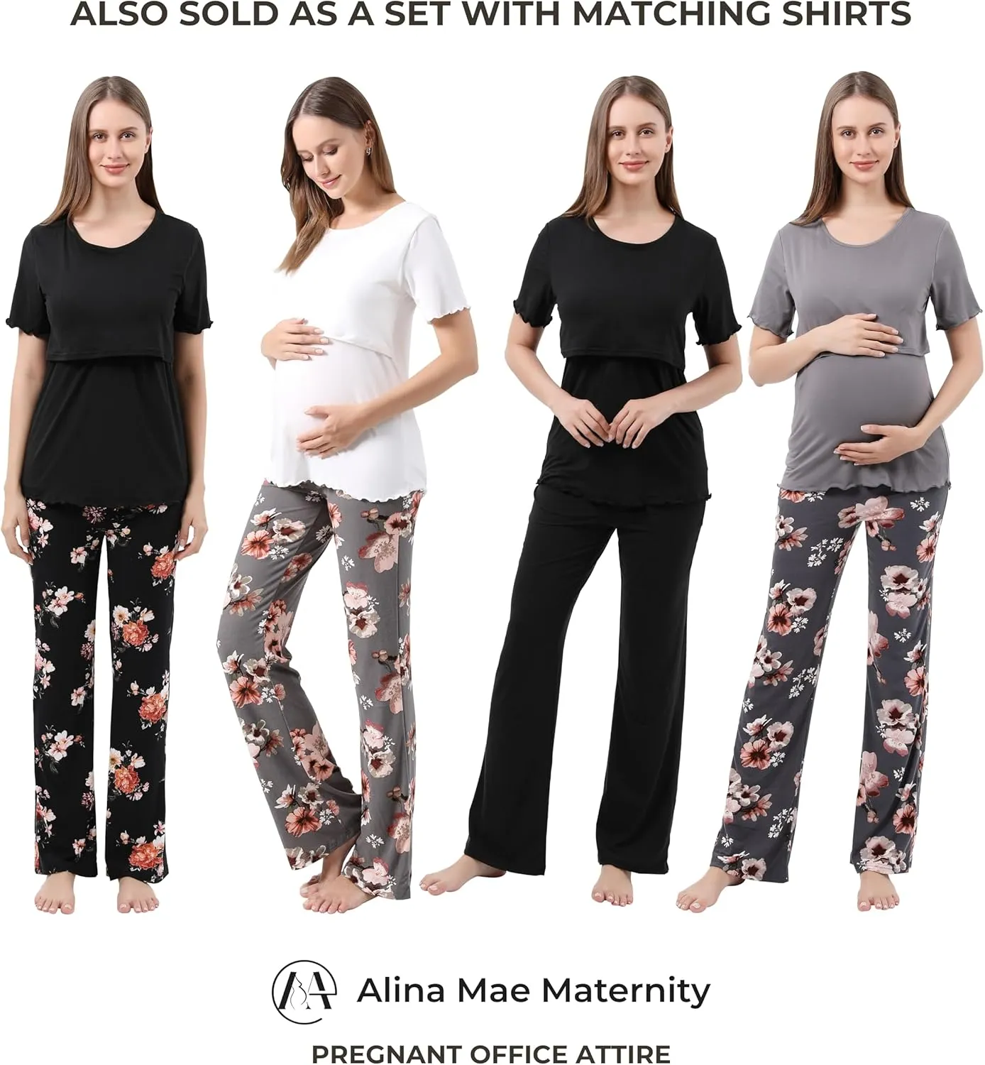 Women Maternity Pajama Pant Stretchy Comfy Wide Soft Palazzo Elastic Pregnancy Lounge Casual PJs