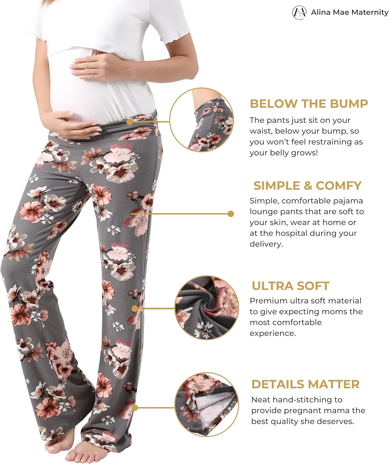Women Maternity Pajama Pant Stretchy Comfy Wide Soft Palazzo Elastic Pregnancy Lounge Casual PJs