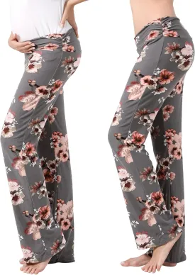 Women Maternity Pajama Pant Stretchy Comfy Wide Soft Palazzo Elastic Pregnancy Lounge Casual PJs