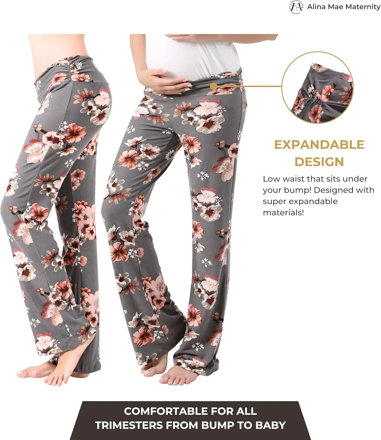 Women Maternity Pajama Pant Stretchy Comfy Wide Soft Palazzo Elastic Pregnancy Lounge Casual PJs