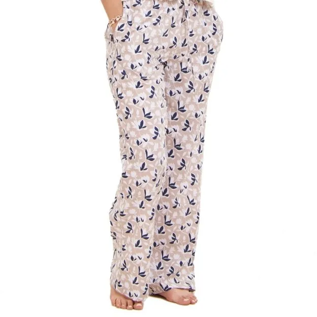 Women summer pajama set Dark Blue Cropped top   cafe x dark blue floral pants