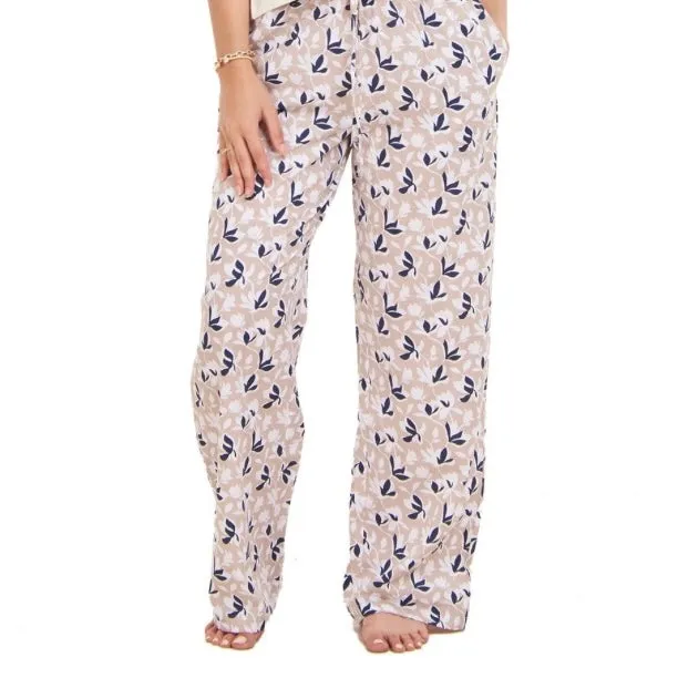 Women summer pajama set Dark Blue Cropped top   cafe x dark blue floral pants