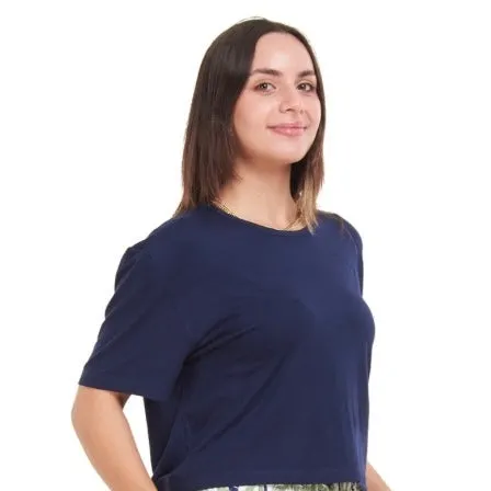 Women summer pajama set Dark Blue Cropped top   cafe x dark blue floral pants