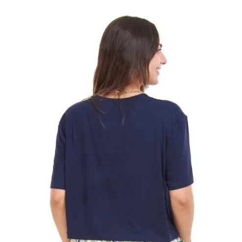 Women summer pajama set Dark Blue Cropped top   cafe x dark blue floral pants
