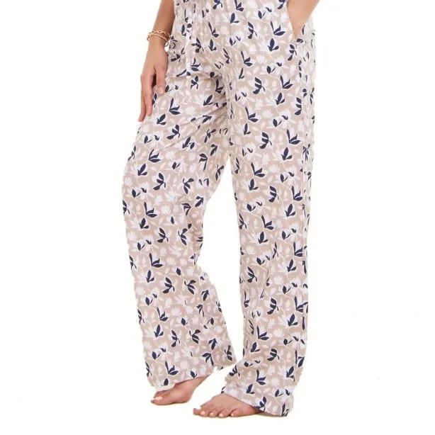 Women summer pajama set Dark Blue Cropped top   cafe x dark blue floral pants