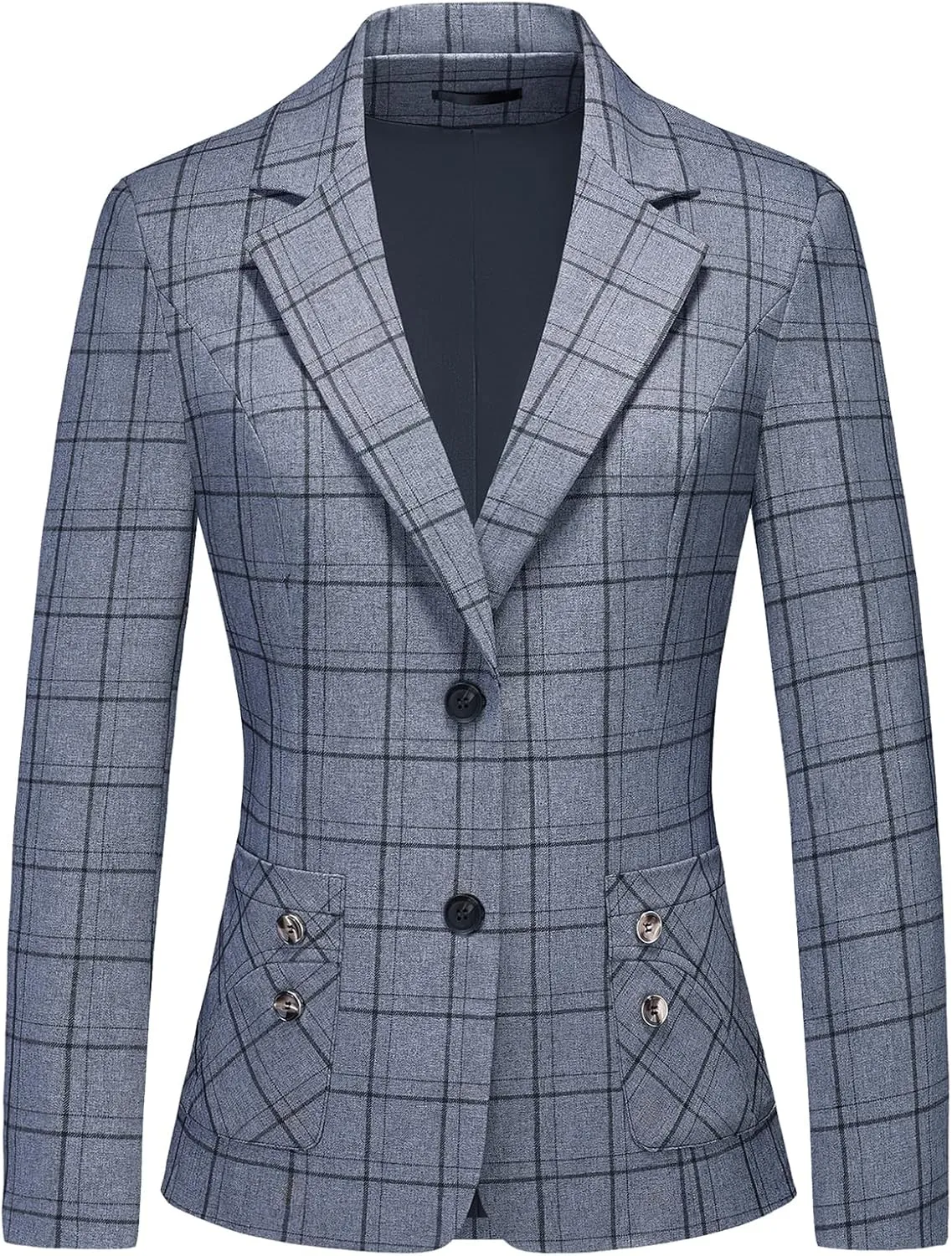 Womens 2 Piece Plaid Suits Set Business Office One Button Blazer Jacket Casual Long Sleeve Pant Suit Set