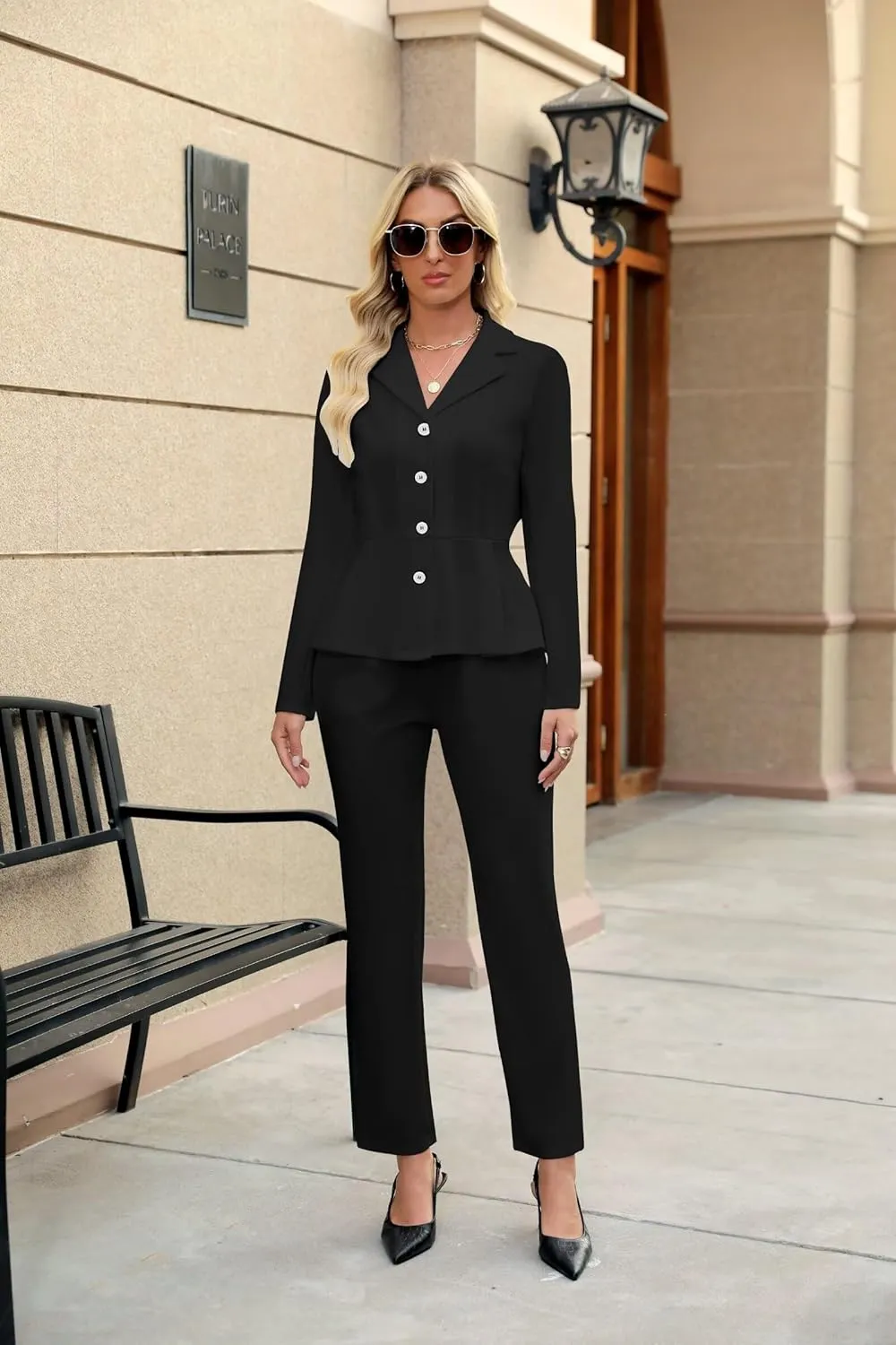Women's Business Pant Suits Dressy Casual Long Sleeve 2 Piece Blazer Set for Office Work Outfits 2025