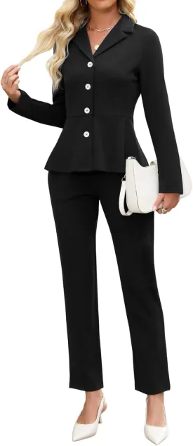 Women's Business Pant Suits Dressy Casual Long Sleeve 2 Piece Blazer Set for Office Work Outfits 2025