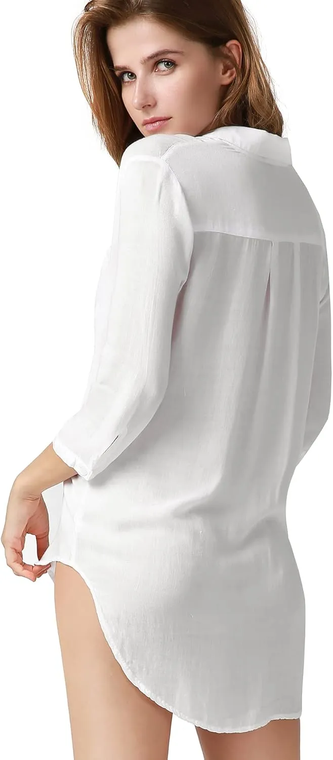 Womens Button Down Shirt Long Sleeve Button Up Shirt Ladies Work Blouses Loose Fit Tops