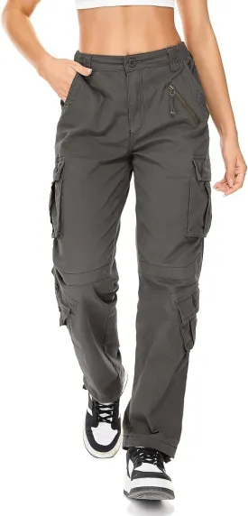 Womens Cargo Army Combat Work Pants with 8 Pockets Casual Cotton Ripstop Construction Pants