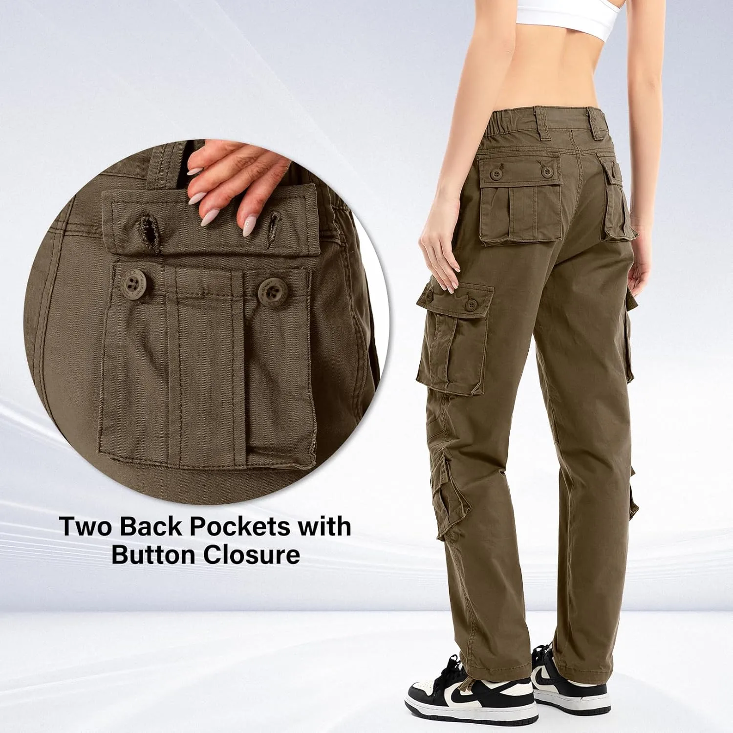 Womens Cargo Army Combat Work Pants with 8 Pockets Casual Cotton Ripstop Construction Pants