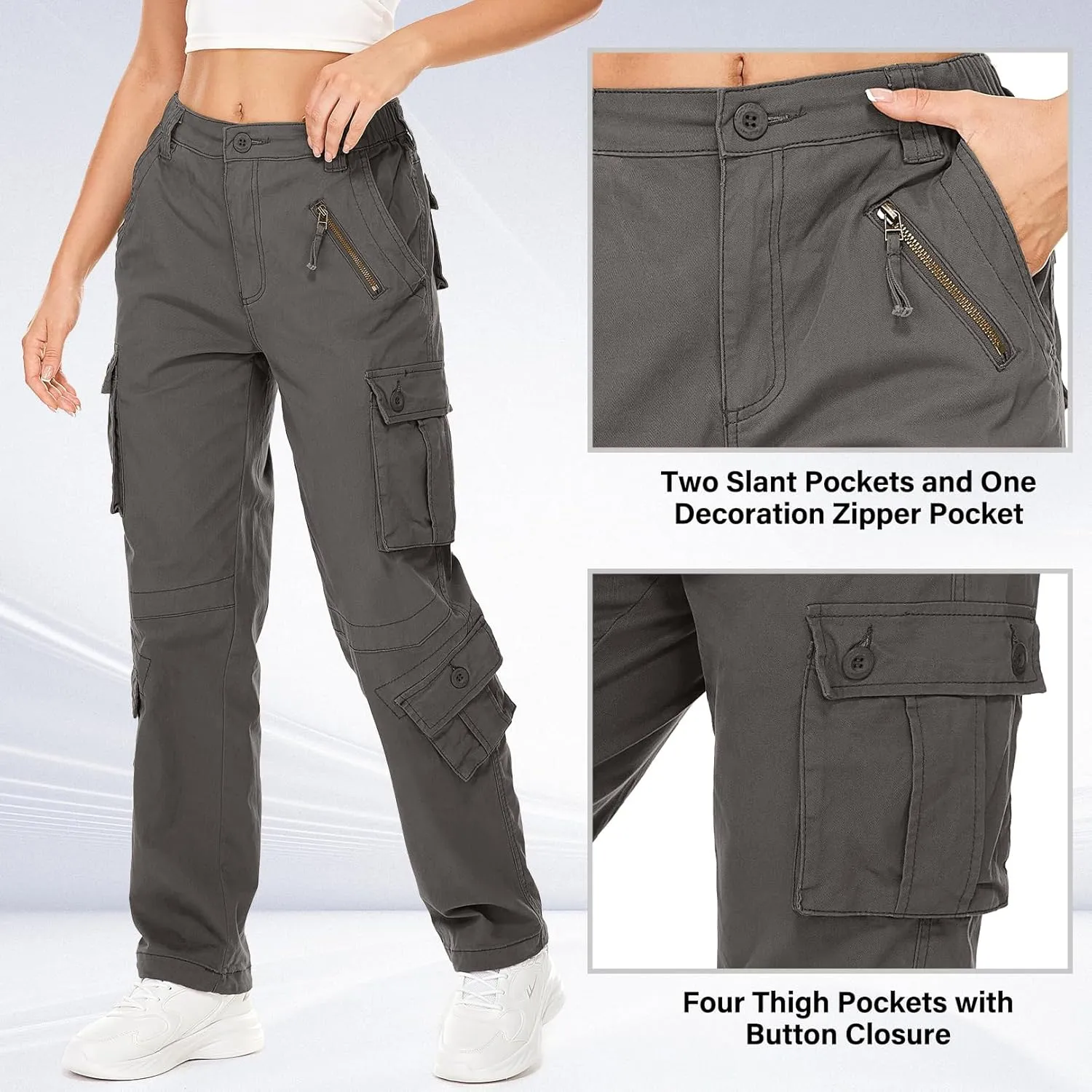 Womens Cargo Army Combat Work Pants with 8 Pockets Casual Cotton Ripstop Construction Pants