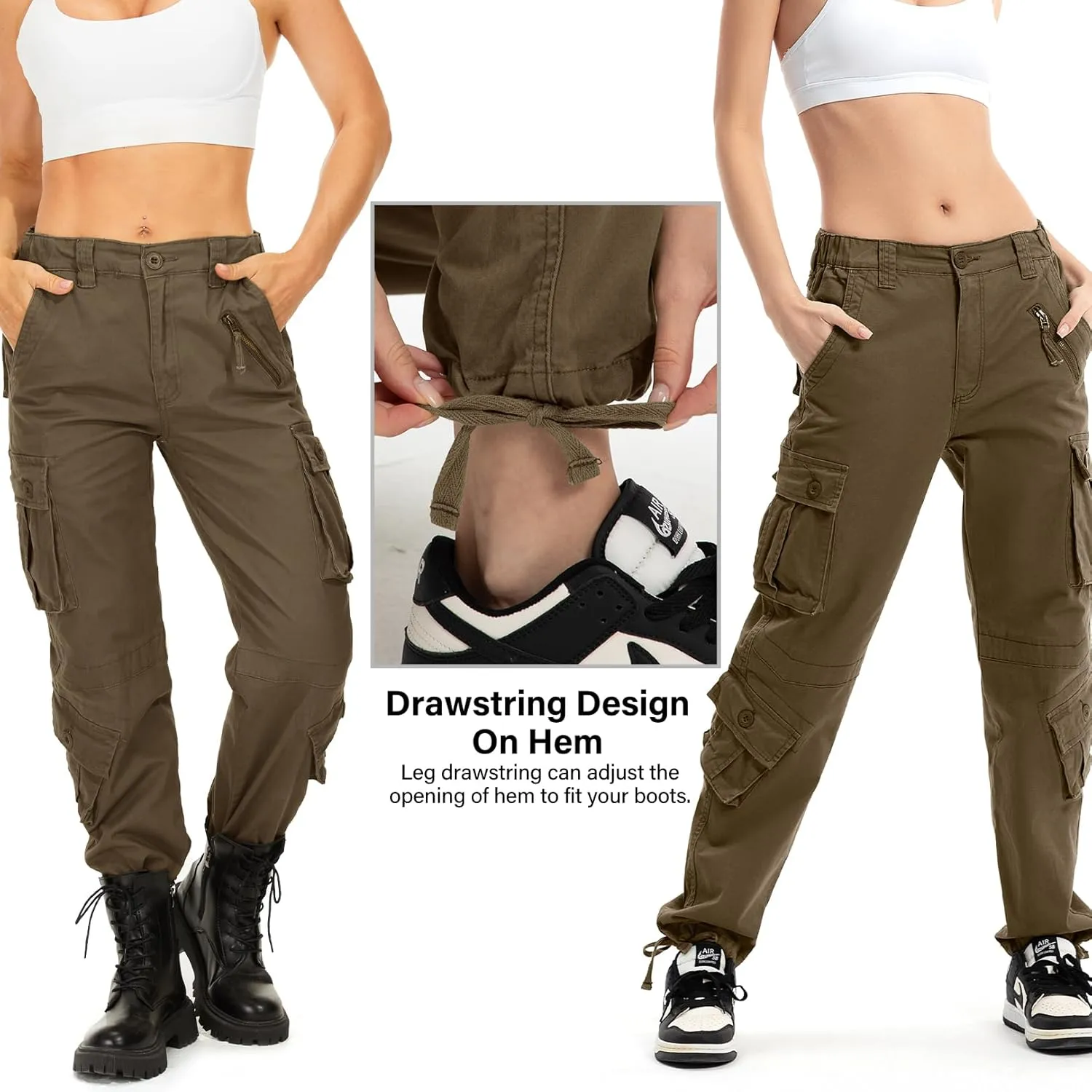 Womens Cargo Army Combat Work Pants with 8 Pockets Casual Cotton Ripstop Construction Pants