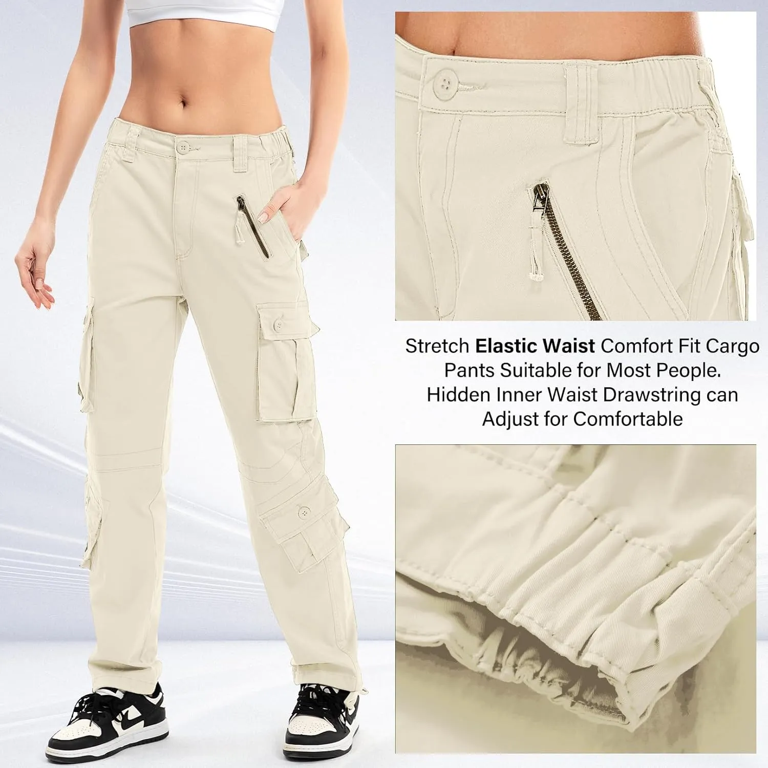 Womens Cargo Army Combat Work Pants with 8 Pockets Casual Cotton Ripstop Construction Pants