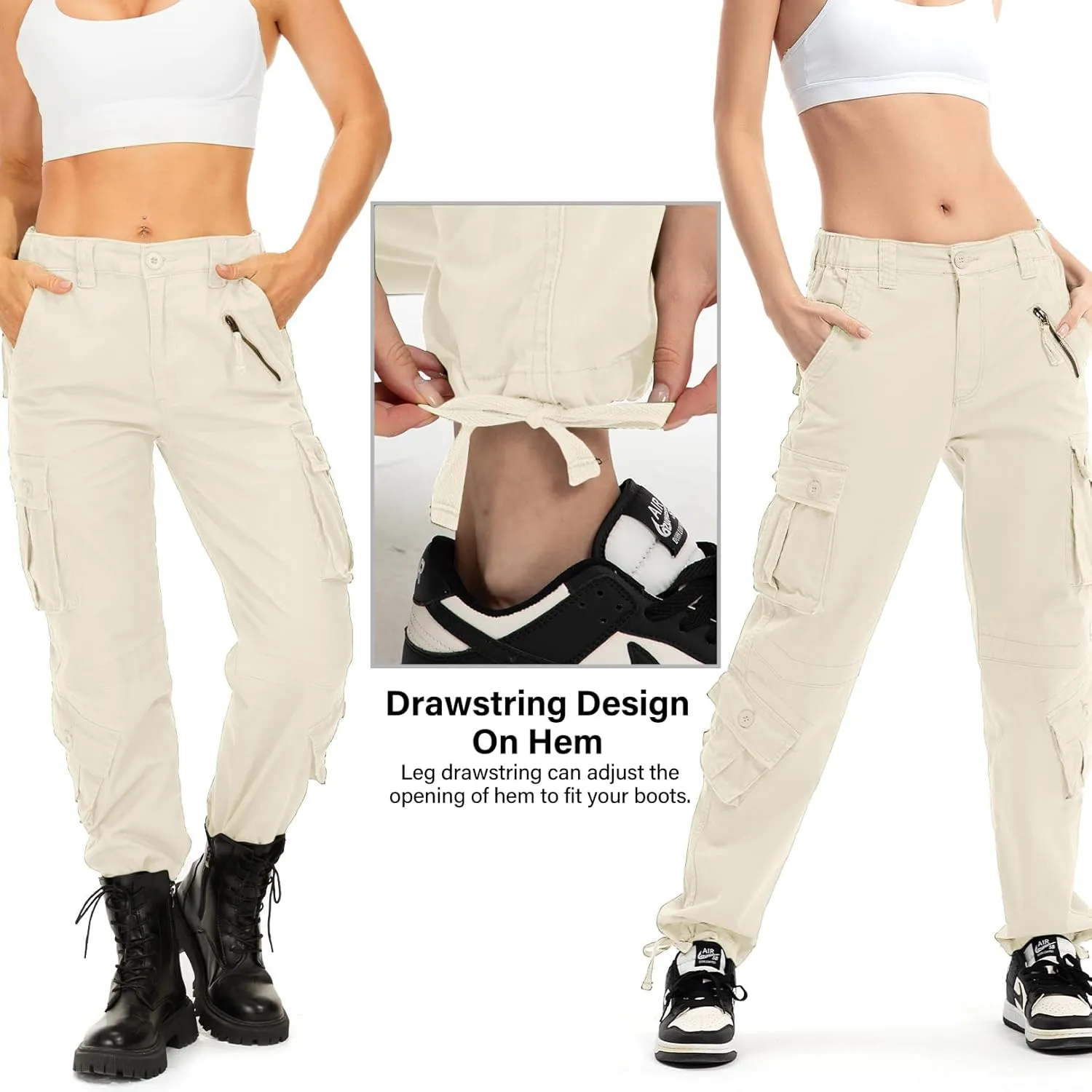 Womens Cargo Army Combat Work Pants with 8 Pockets Casual Cotton Ripstop Construction Pants