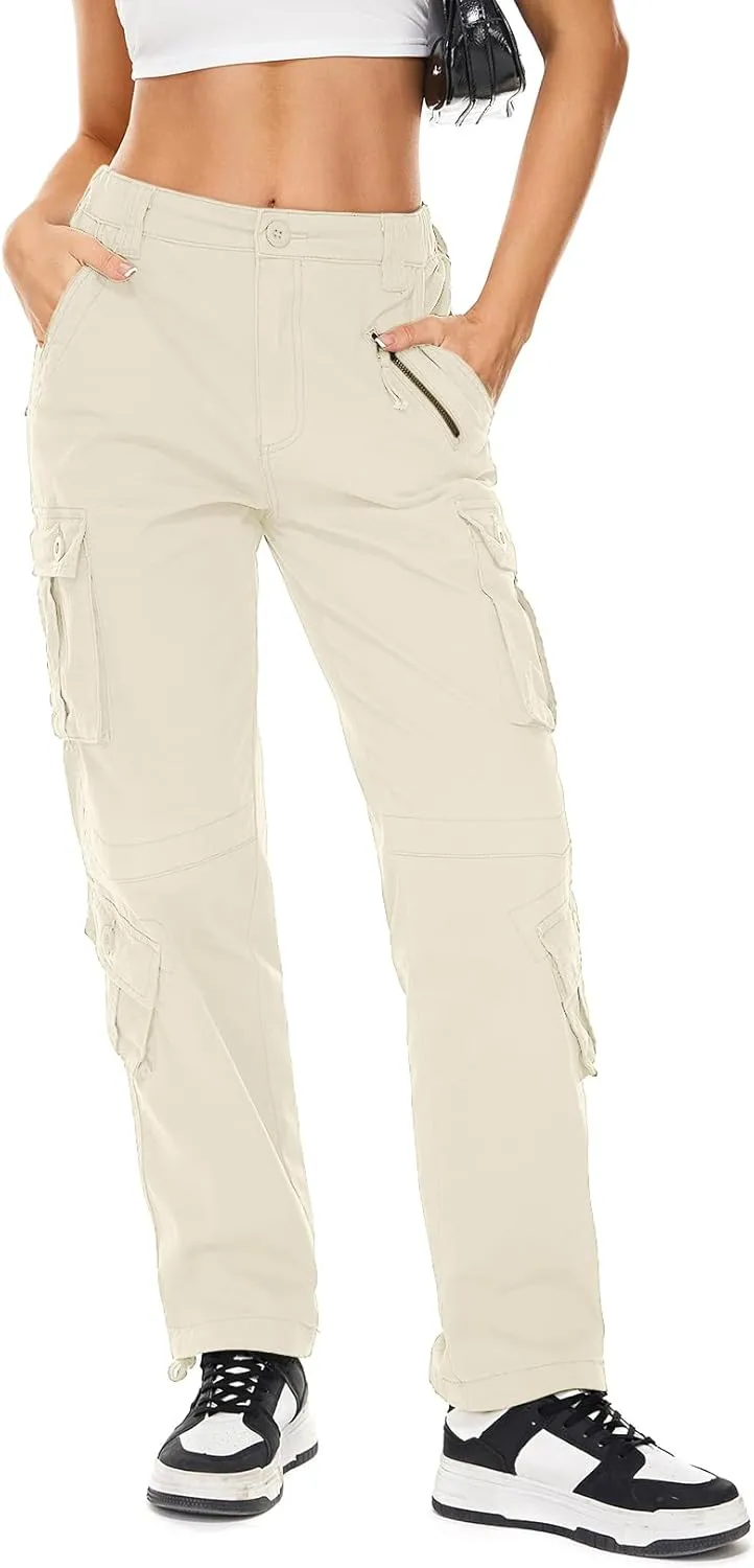 Womens Cargo Army Combat Work Pants with 8 Pockets Casual Cotton Ripstop Construction Pants