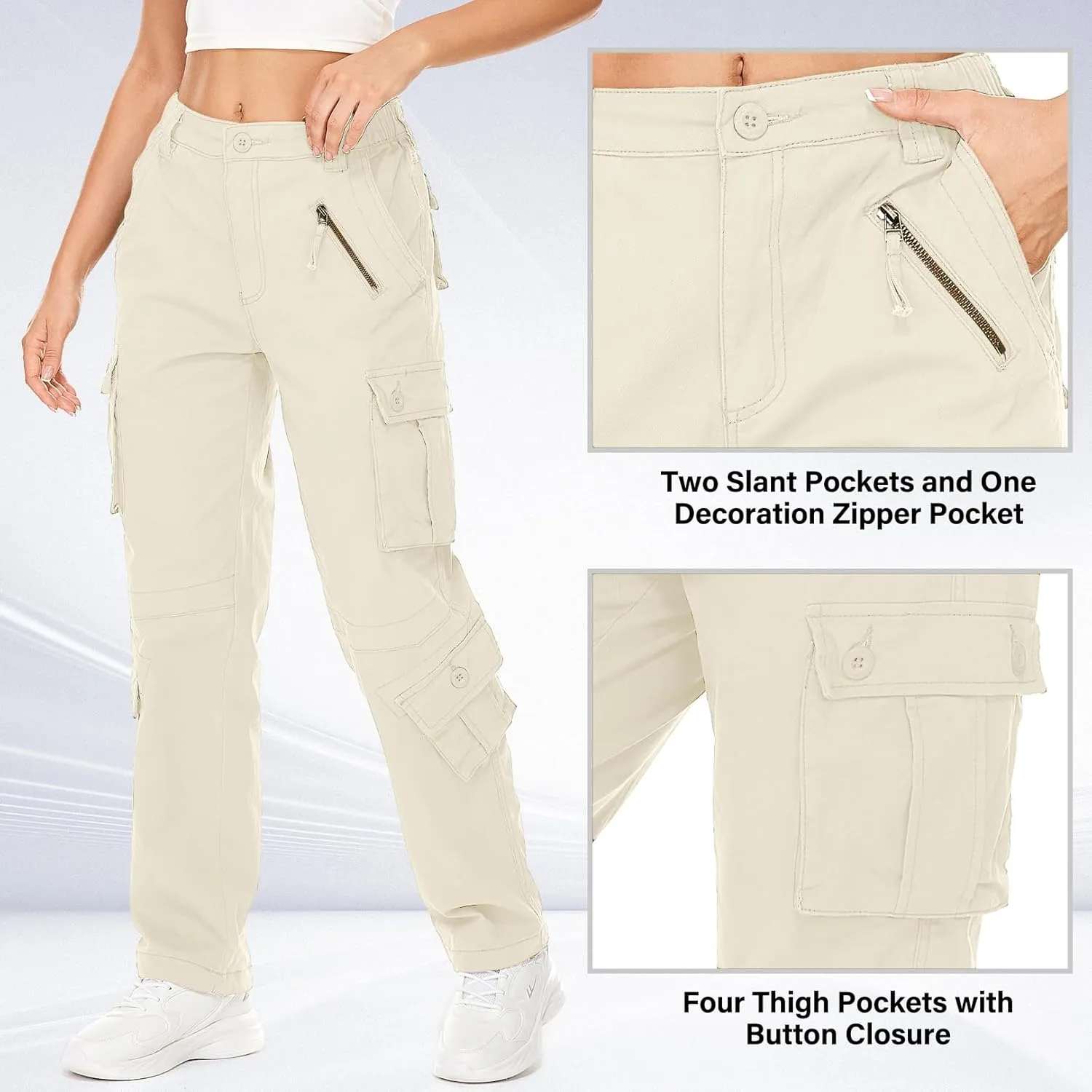 Womens Cargo Army Combat Work Pants with 8 Pockets Casual Cotton Ripstop Construction Pants