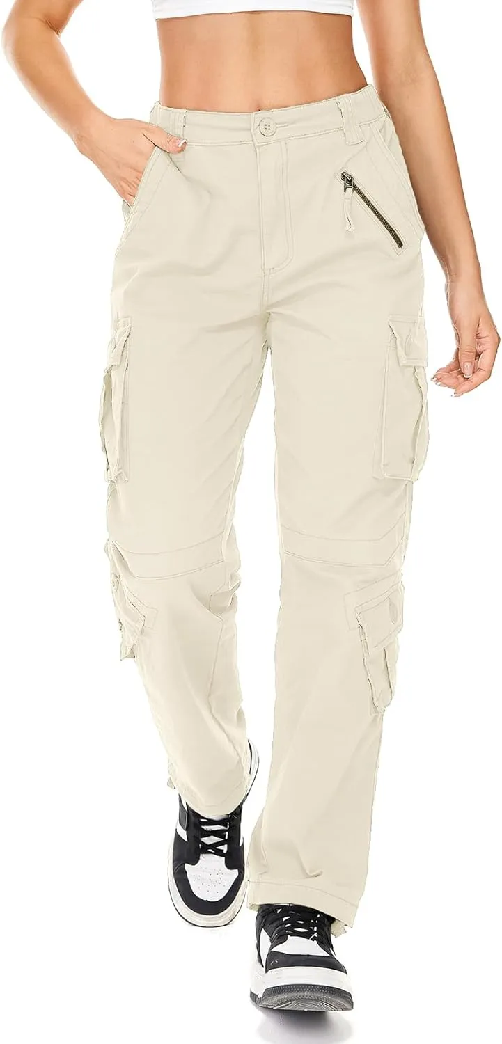 Womens Cargo Army Combat Work Pants with 8 Pockets Casual Cotton Ripstop Construction Pants