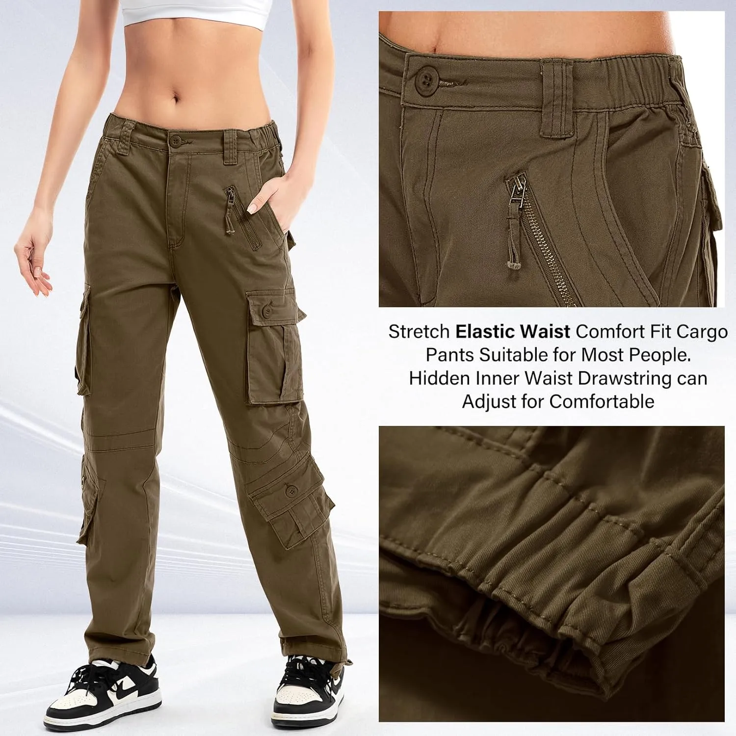 Womens Cargo Army Combat Work Pants with 8 Pockets Casual Cotton Ripstop Construction Pants