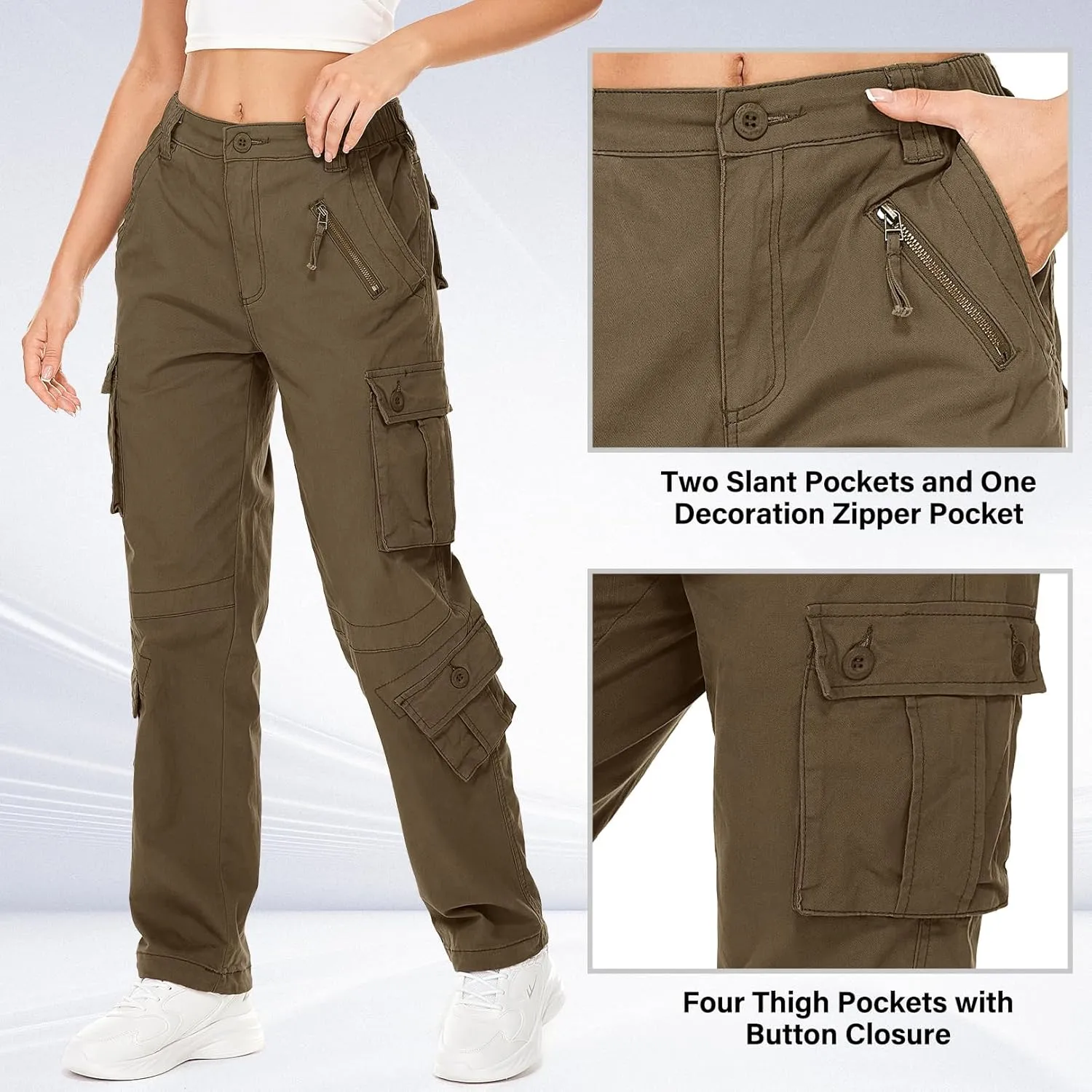 Womens Cargo Army Combat Work Pants with 8 Pockets Casual Cotton Ripstop Construction Pants
