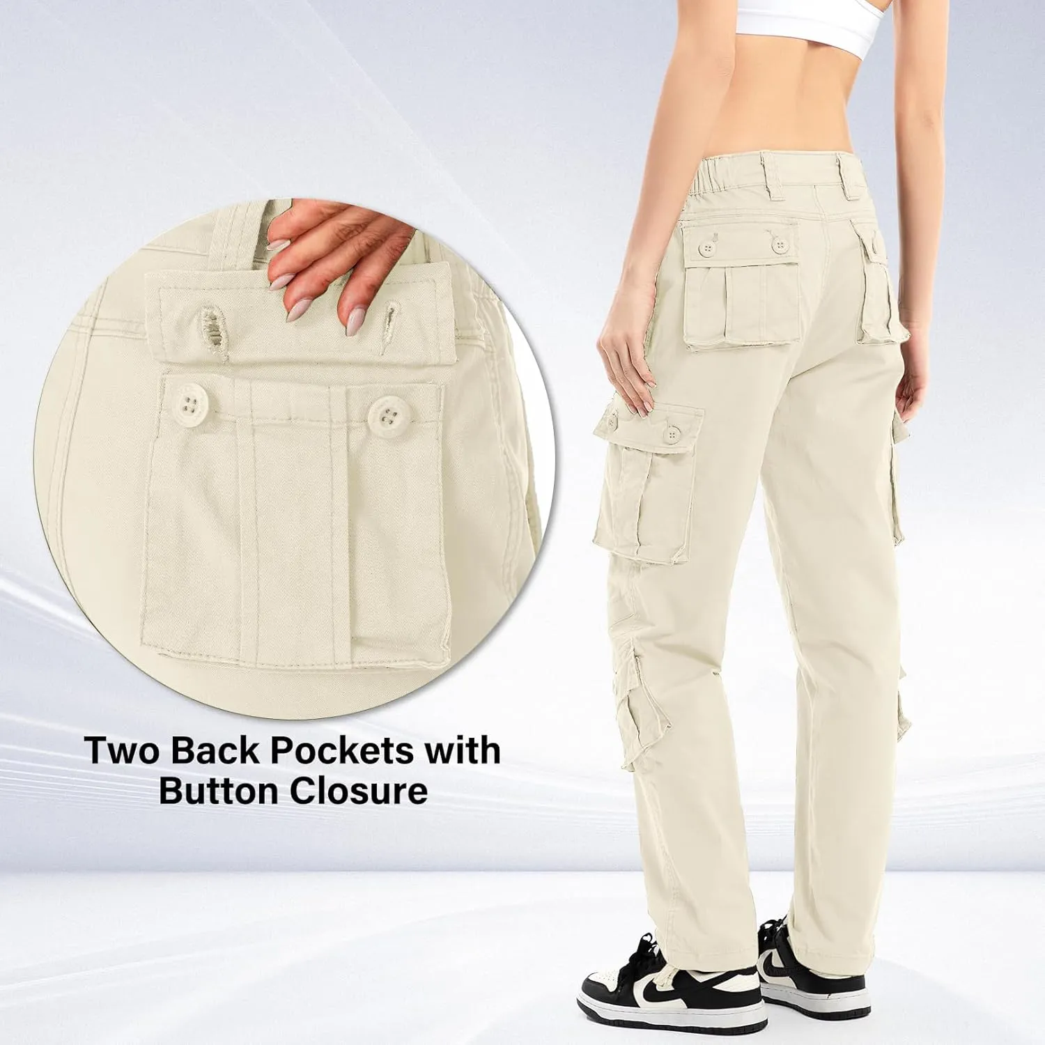 Womens Cargo Army Combat Work Pants with 8 Pockets Casual Cotton Ripstop Construction Pants