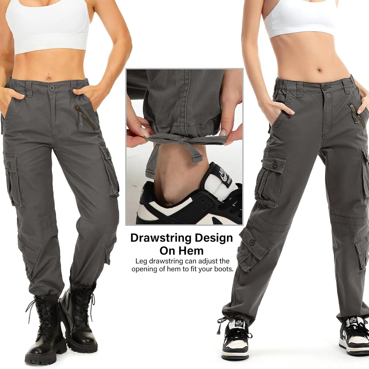 Womens Cargo Army Combat Work Pants with 8 Pockets Casual Cotton Ripstop Construction Pants