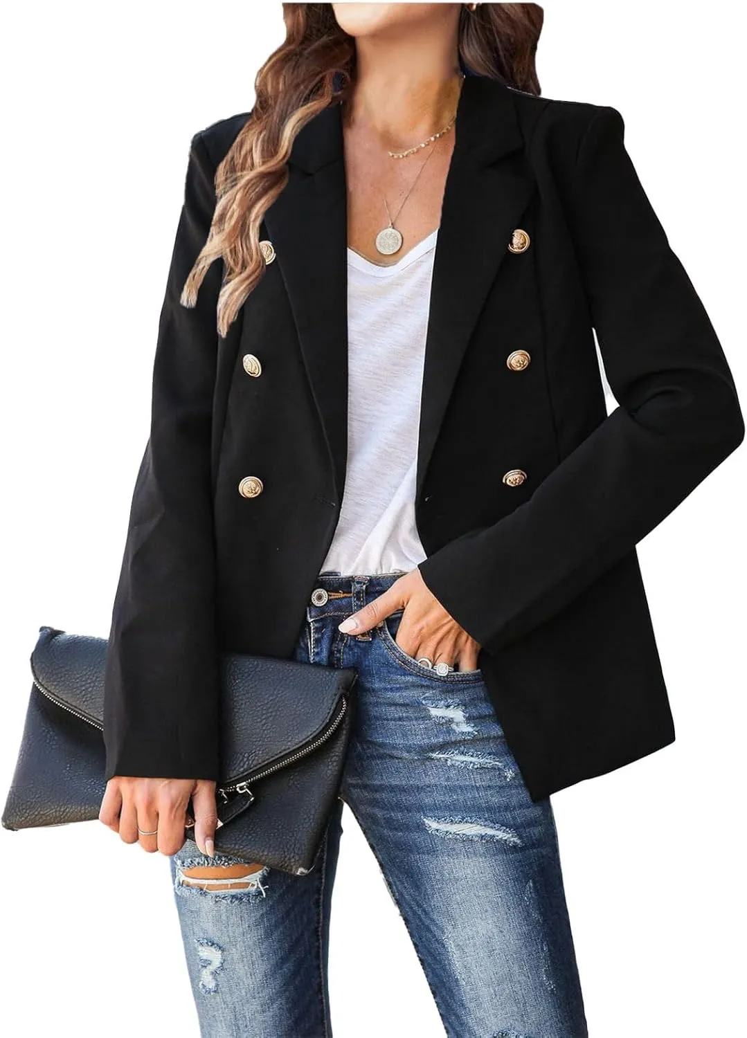Womens Casual Blazer Jacket Long Sleeve Double Breasted Open Front Blazer Jackets Lightweight Office Work Suit Jacket