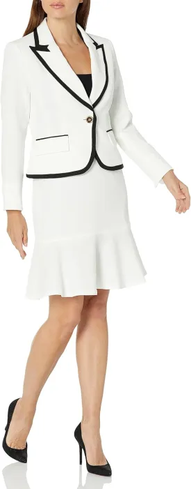 Women's One Button Framed Blazer & Flounce Skirt, 2pc Set