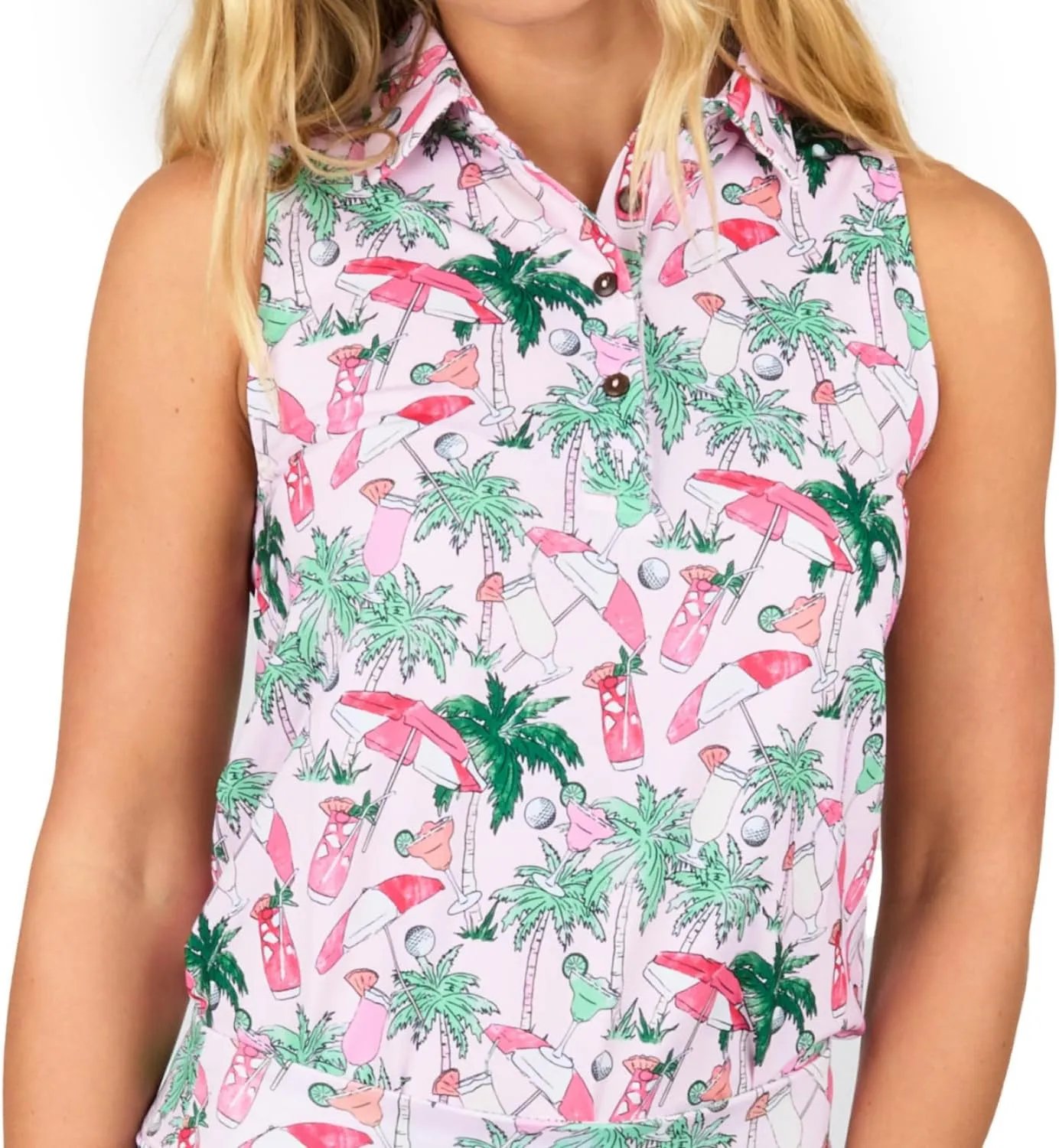 Women's Sleeveless Golf Polo - Fitted Buttoned Polo Shirt