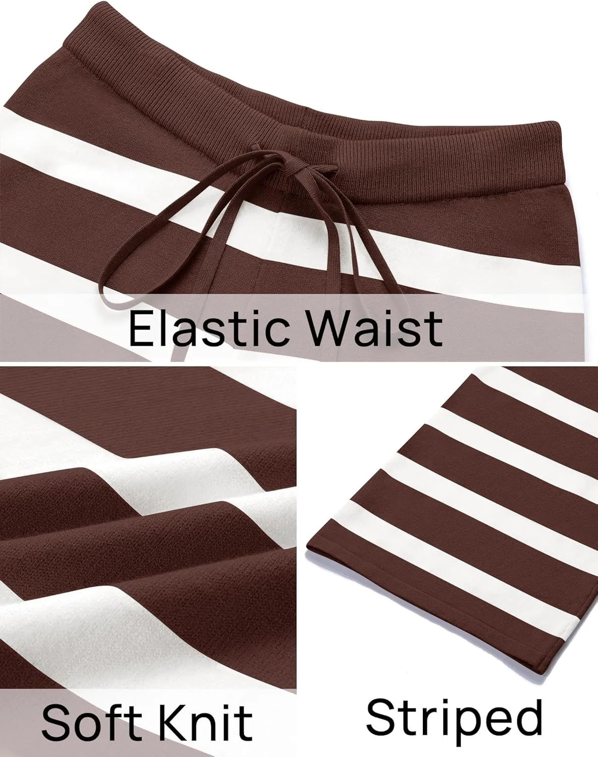 ZESICA Womens Casual Striped Wide Leg Pants Elastic Waist Drawstring Knit Loose Soft Pajama Lounge Pants Fall Clothes
