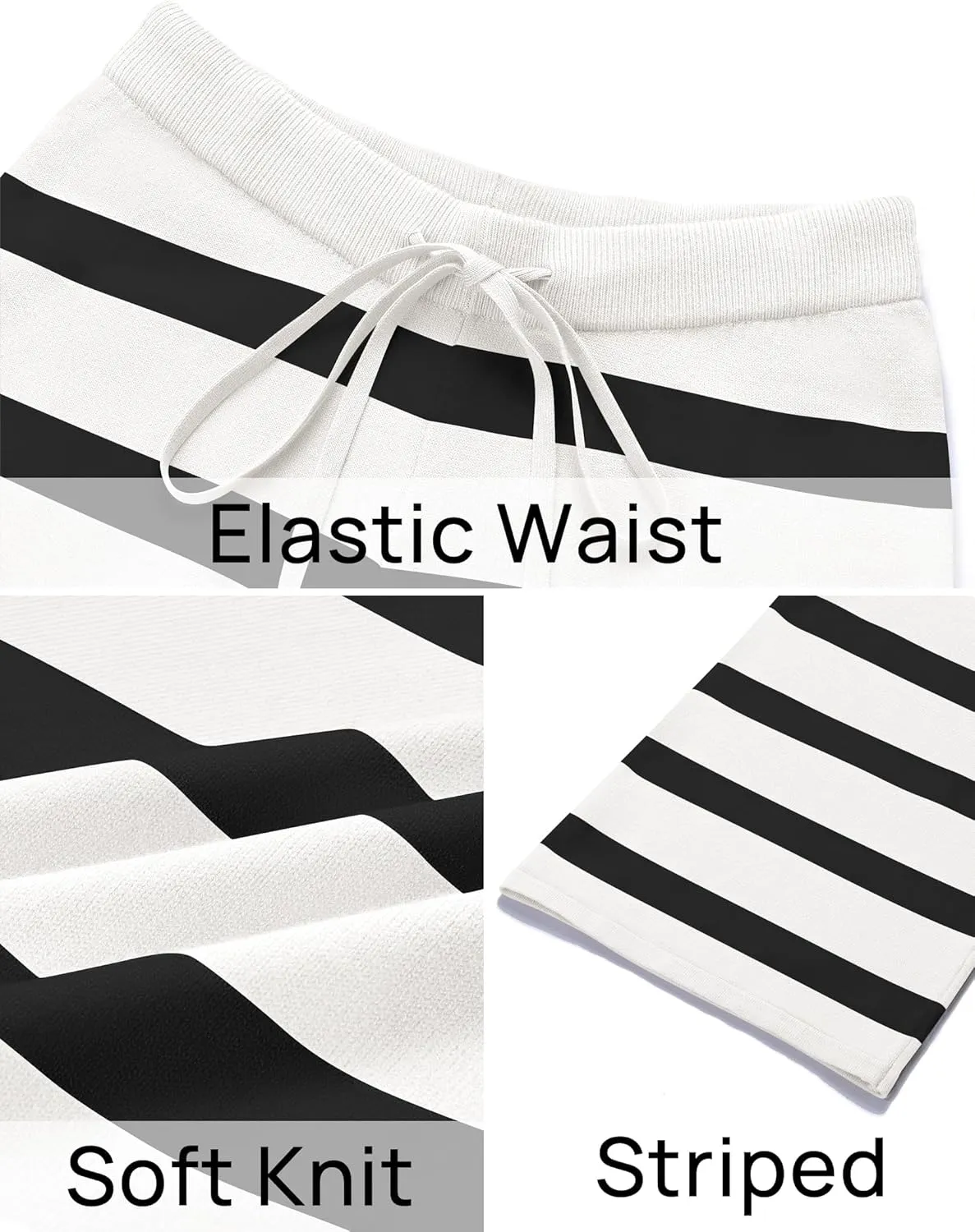 ZESICA Womens Casual Striped Wide Leg Pants Elastic Waist Drawstring Knit Loose Soft Pajama Lounge Pants Fall Clothes